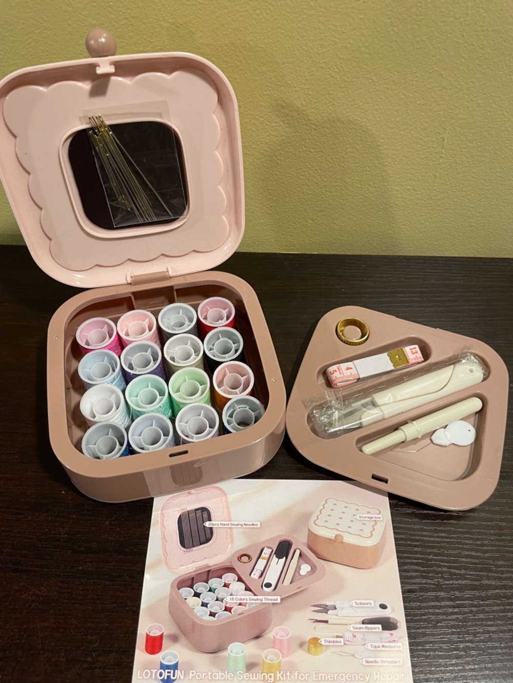 Compact Sewing Kit • Pink Travel Case • Multicolor Threads + Tools • NWT
